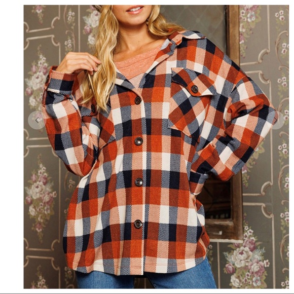 #07 Boho Retro Plaid Pattern Fabric Long Sleeve Shacket - Picture 5 of 6